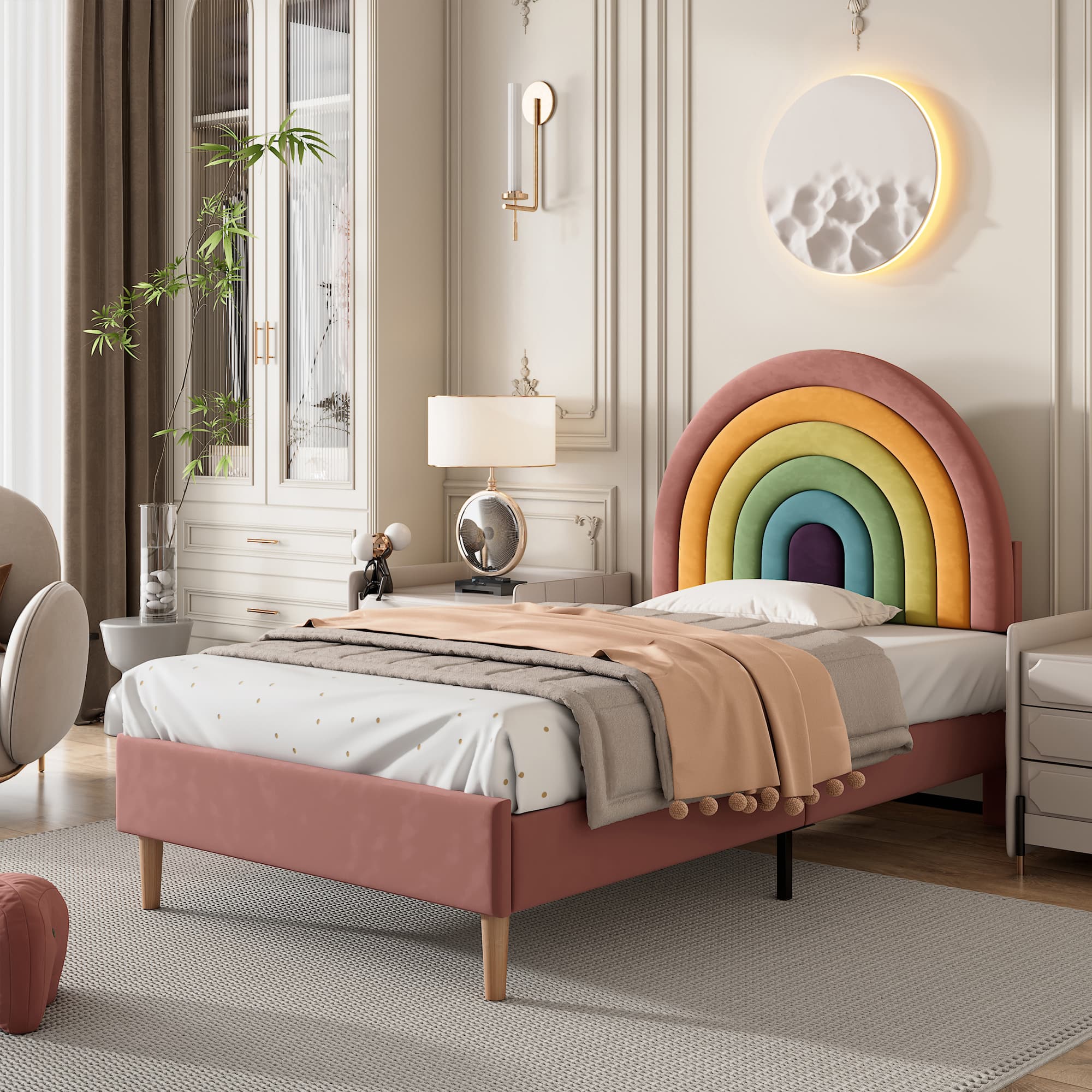 Transform Their Room with this Pink Velvet Rainbow Single Bed - image 1