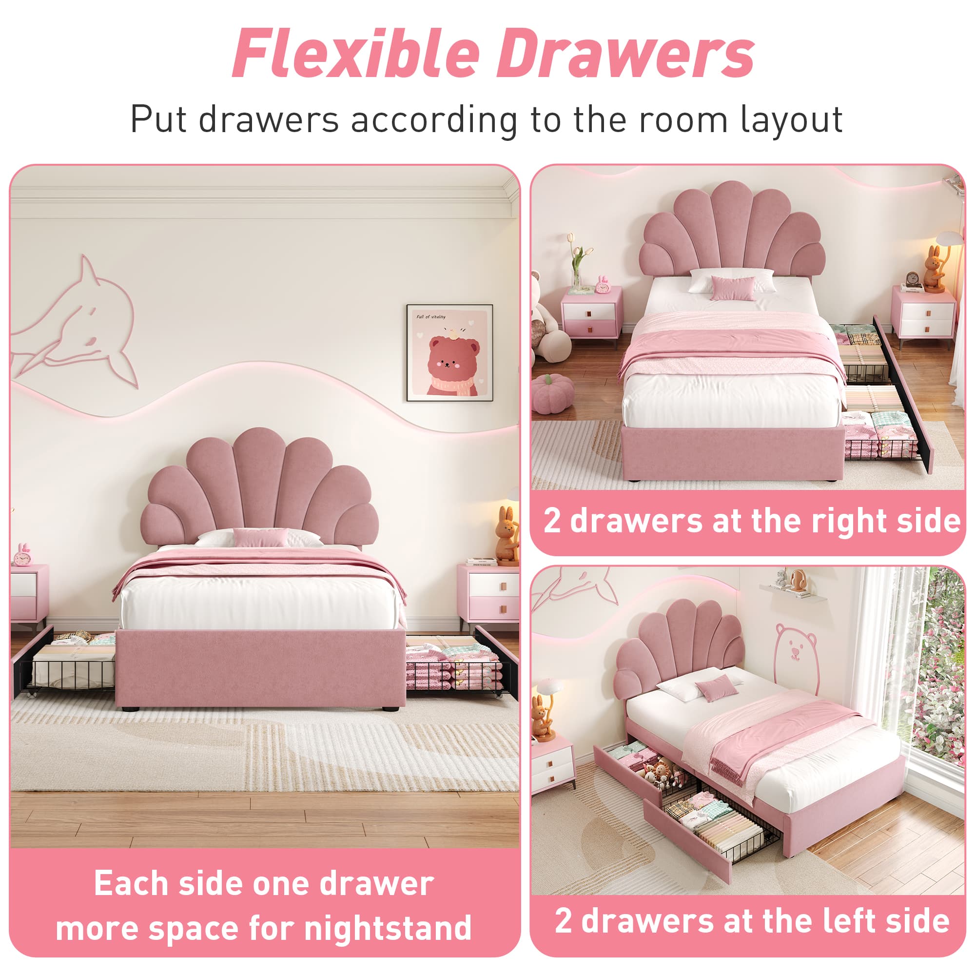 Transform Your Space with the Pink Velvet Petal Storage Bed - image 5