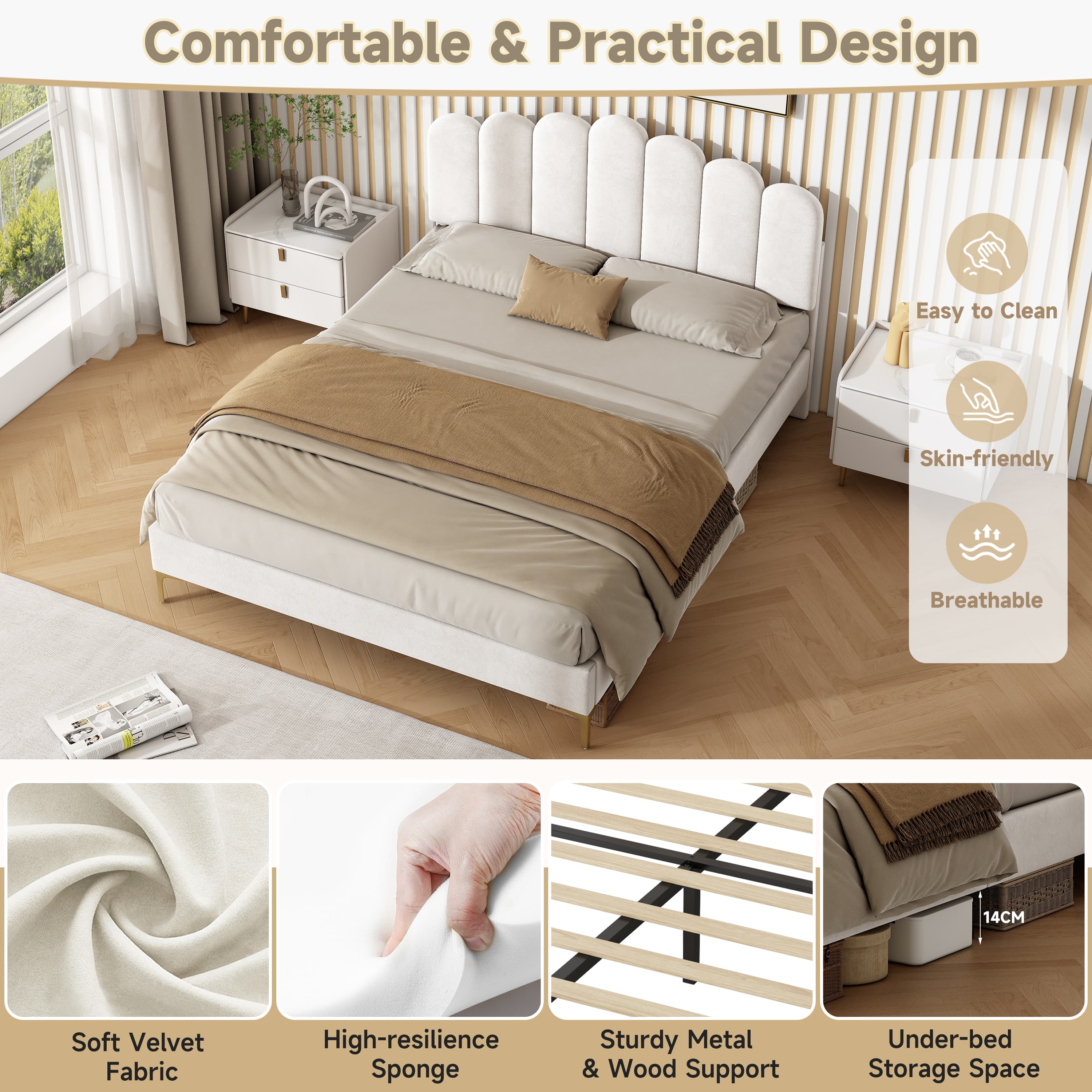 Transform Your Bedroom with this Scalloped Velvet Double Bed - image 5
