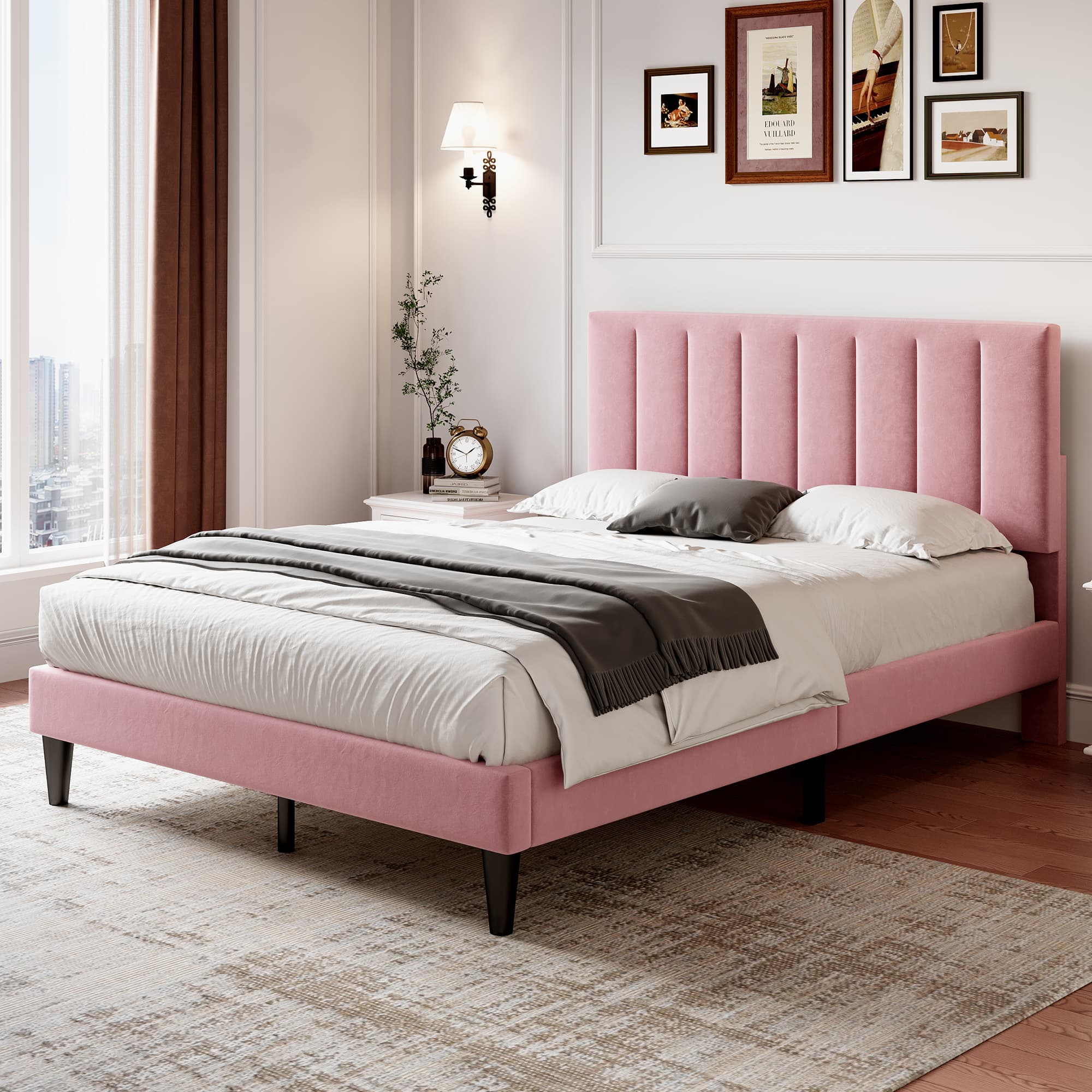 Transform Your Bedroom with this Pink Velvet Double Bed Frame - Pink