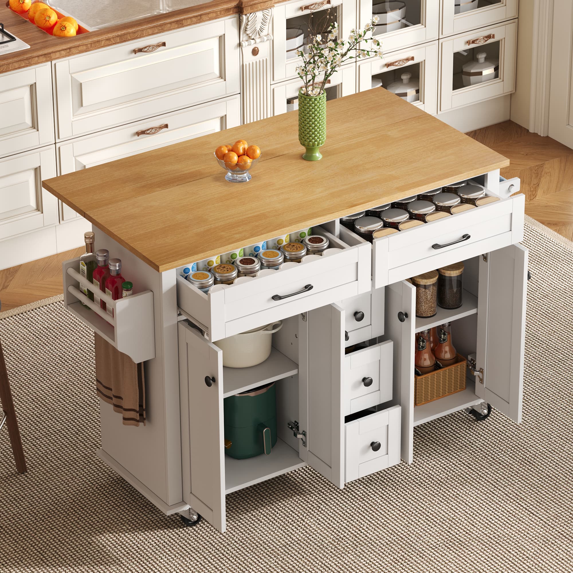 Transform Your Space with this Dropleaf Kitchen Island - White Natural