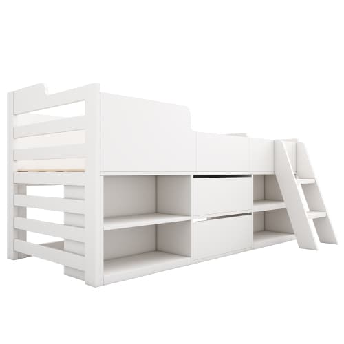 Children's White Mid Sleeper Bed with Drawers & Shelves - image 4