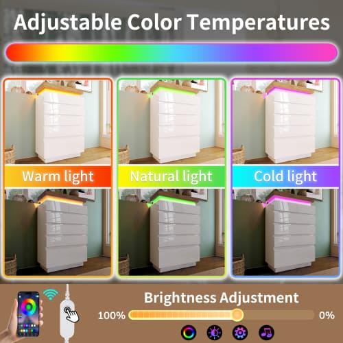 Modern White High Gloss Chest of 6 Drawers with LED Lighting - image 9