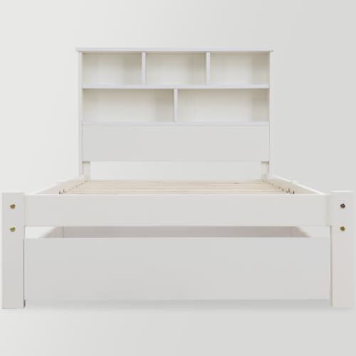 White Wooden Single Bed Frame with Storage Drawer & Shelves - image 11