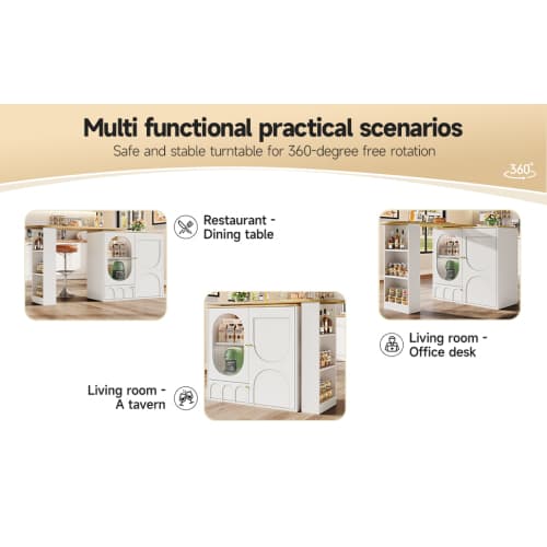 360° Rotating Bar Table with Storage, White - image 8
