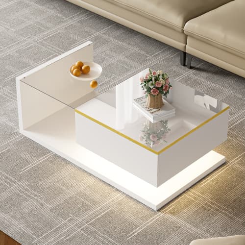 Modern High Gloss Coffee Table with Glass Top and LED Lighting - image 14