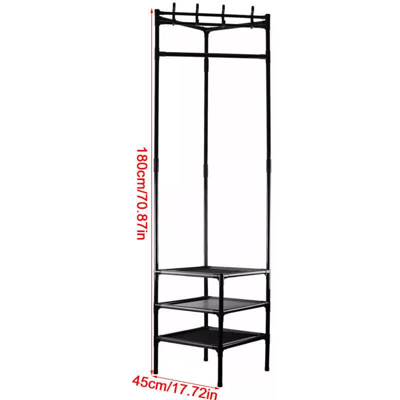 Corner Hall Tree with 3 Storage Shelves — 180cm Metal Coat Rack - image 13
