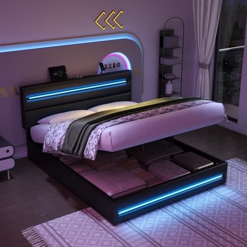 Smart King Size Ottoman Bed with LEDs, USB & Hydraulic Storage - image 1