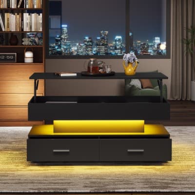 Modern Black Lift Top Coffee Table with LED Lighting & 2 Drawers - image 6