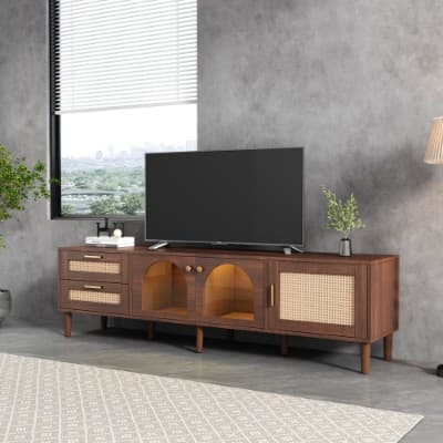 Stylish TV Cabinet for 80-inch TVs with Rattan & LED Lights - image 10