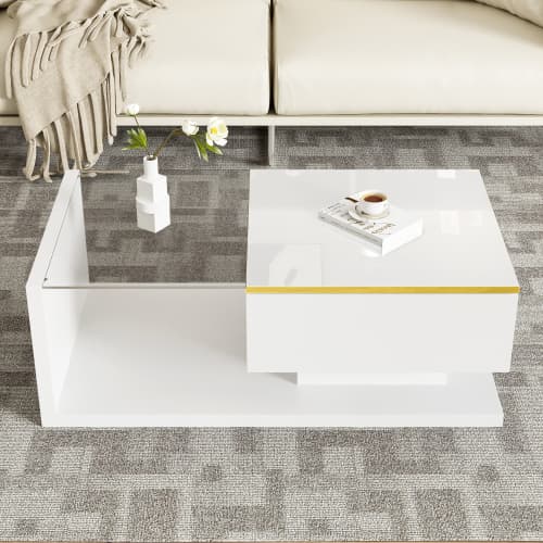 Modern High Gloss Coffee Table with Glass Top and LED Lighting - image 8