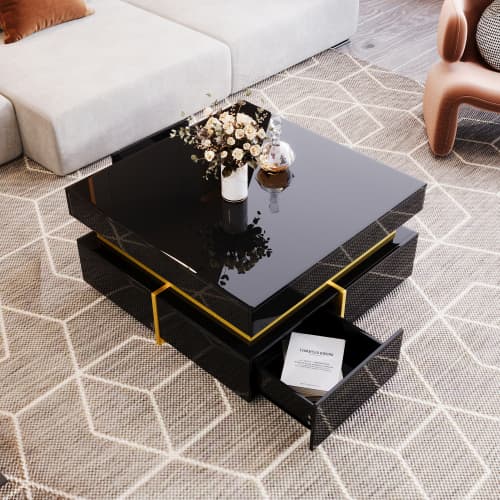 Modern Square High Gloss Coffee Table with Storage - image 13