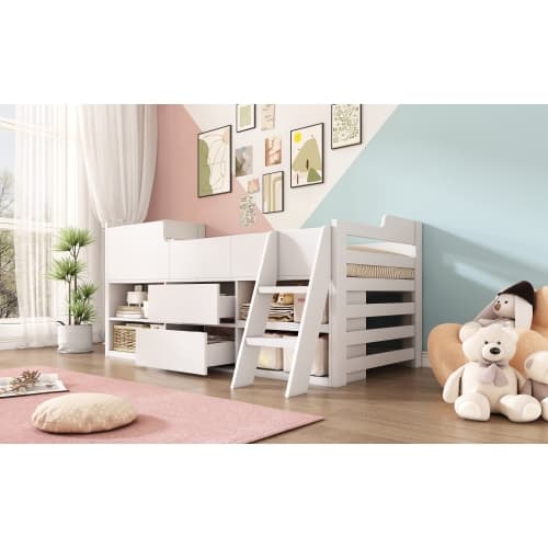 Children's White Mid Sleeper Bed with Drawers & Shelves - image 27