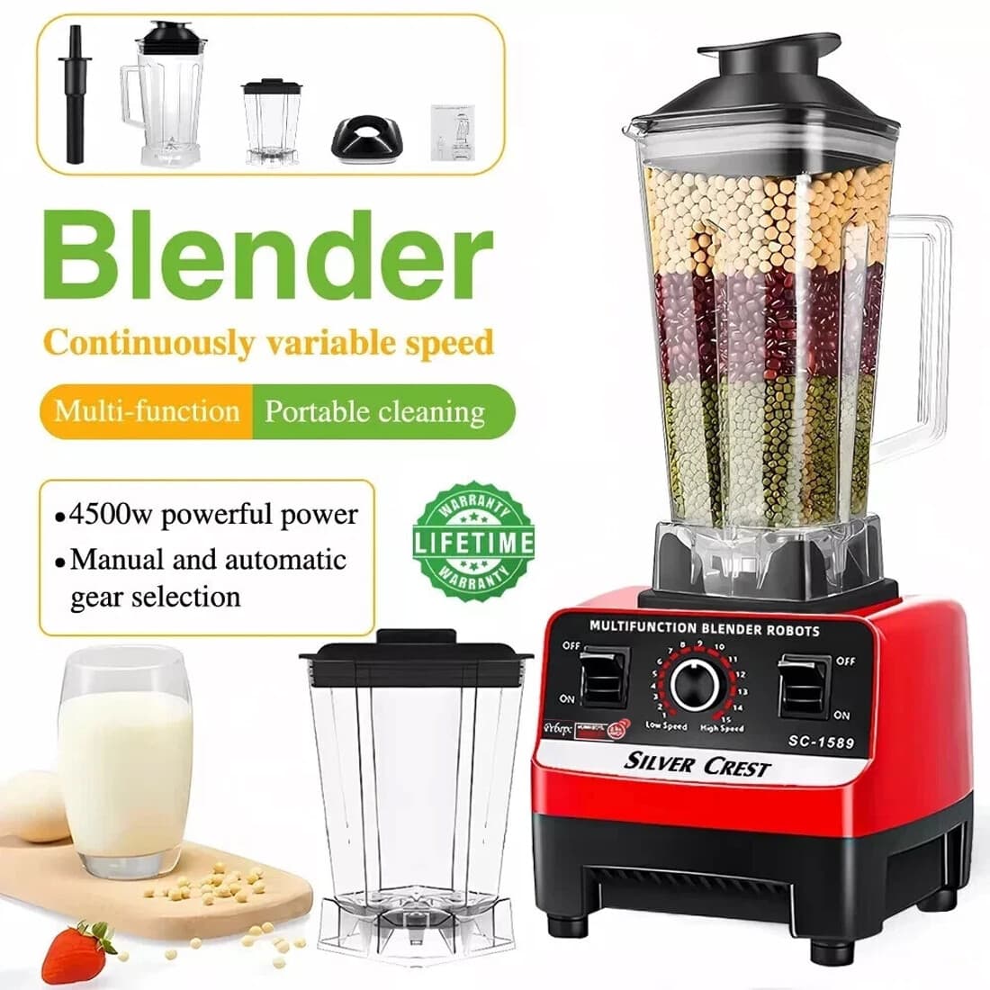 Powerful 4500W Countertop Blender with 2L Jug - image 17