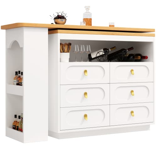 Rotating & Extending Bar Table with 6 Drawers, White - image 8
