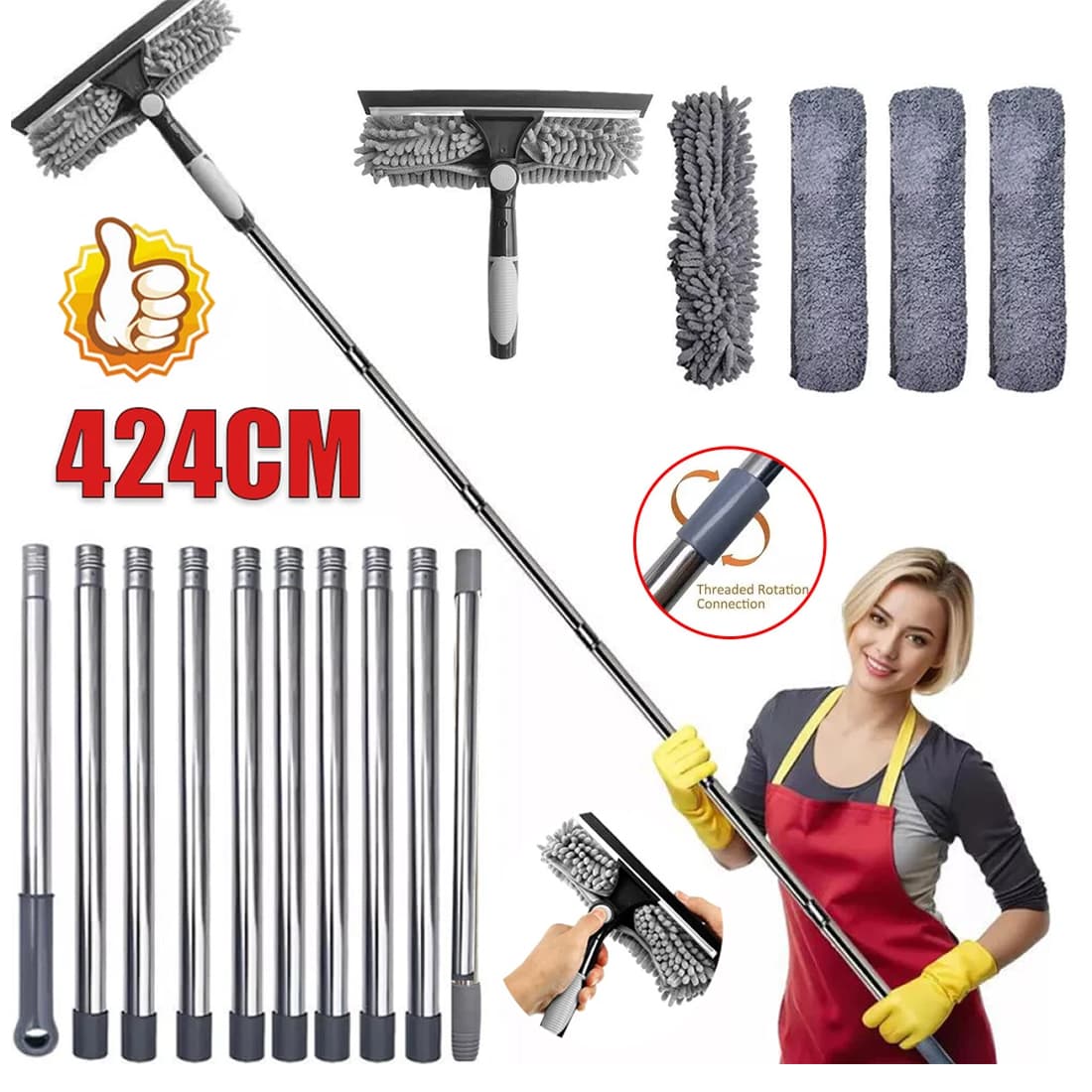 2-in-1 Telescopic Window Cleaning Kit (15ft/4.5m)