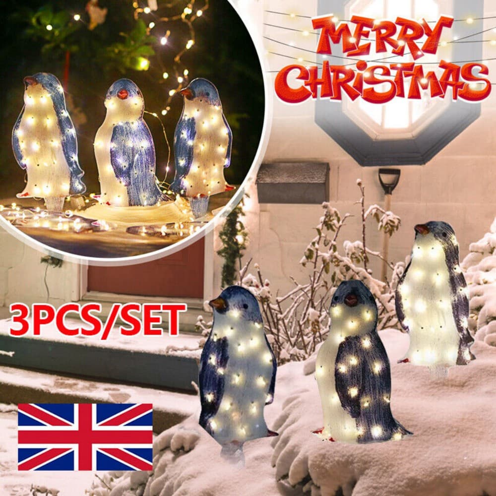Set of 3 Light-Up Penguin Family Christmas Garden Ornaments - image 7
