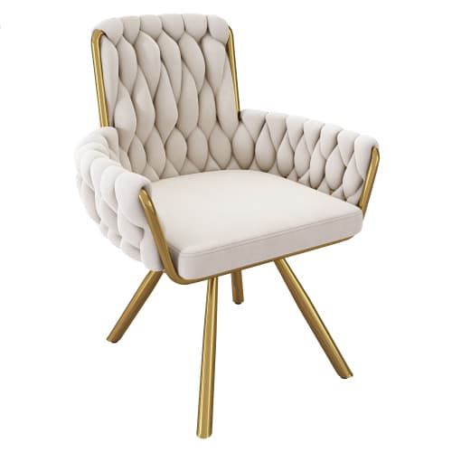 Modern Swivel Armchair in Beige Velvet with Metal Legs - image 4