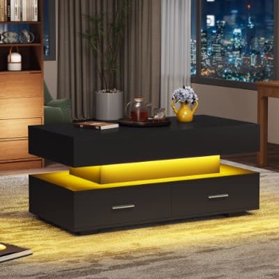 Modern Black Lift Top Coffee Table with LED Lighting & 2 Drawers - image 1