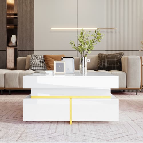Modern Square High Gloss Coffee Table with Storage - image 8
