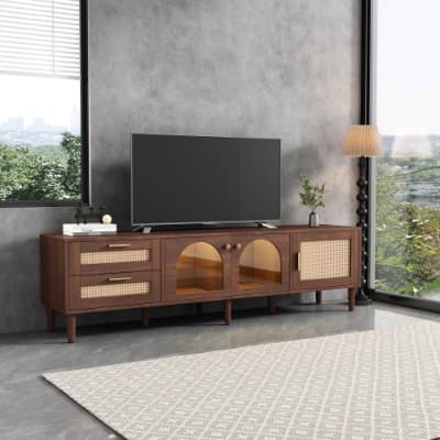 Stylish TV Cabinet for 80-inch TVs with Rattan & LED Lights - image 11
