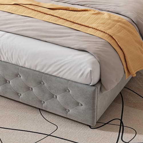 Grey Velvet Single Bed with Smart Storage & USB Charging - image 2
