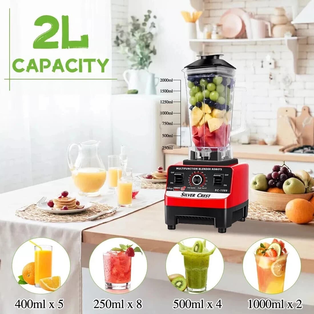 Powerful 4500W Countertop Blender with 2L Jug - image 4