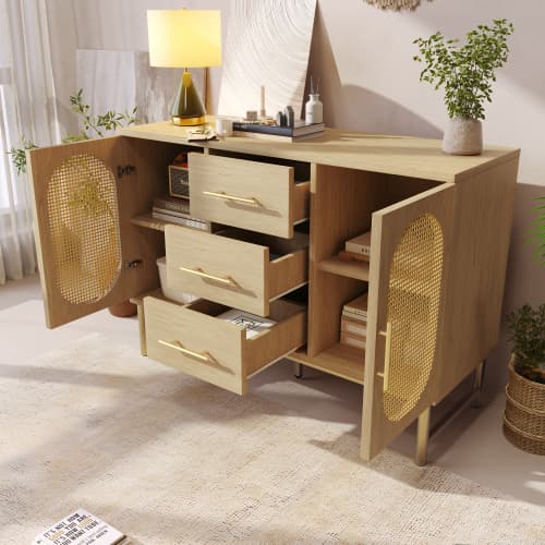 Oak Effect Rattan Sideboard with Ample Storage - image 23
