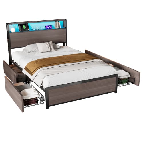 Modern Single Metal Bed with Storage, LED Lights & USB Charging Ports - image 6