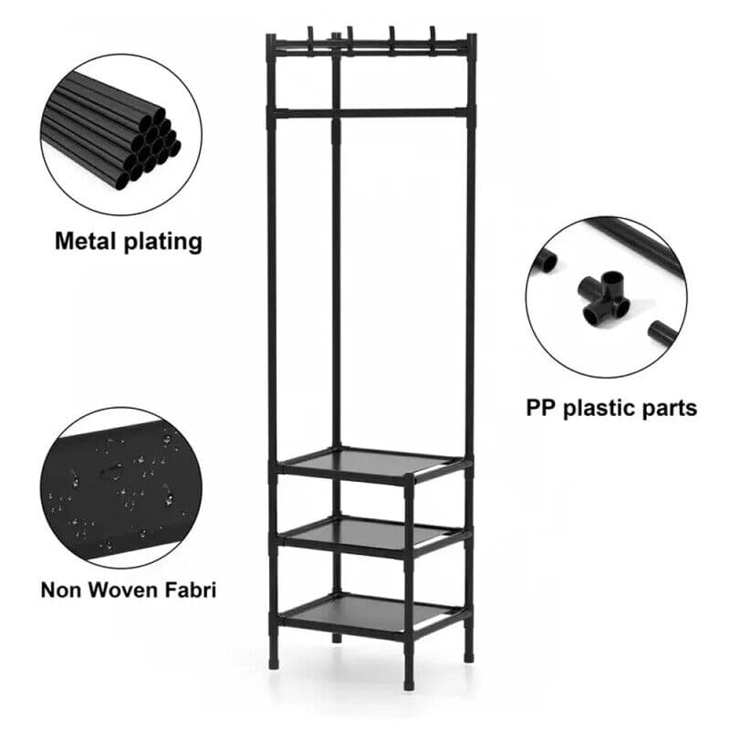 Corner Hall Tree with 3 Storage Shelves — 180cm Metal Coat Rack - image 17