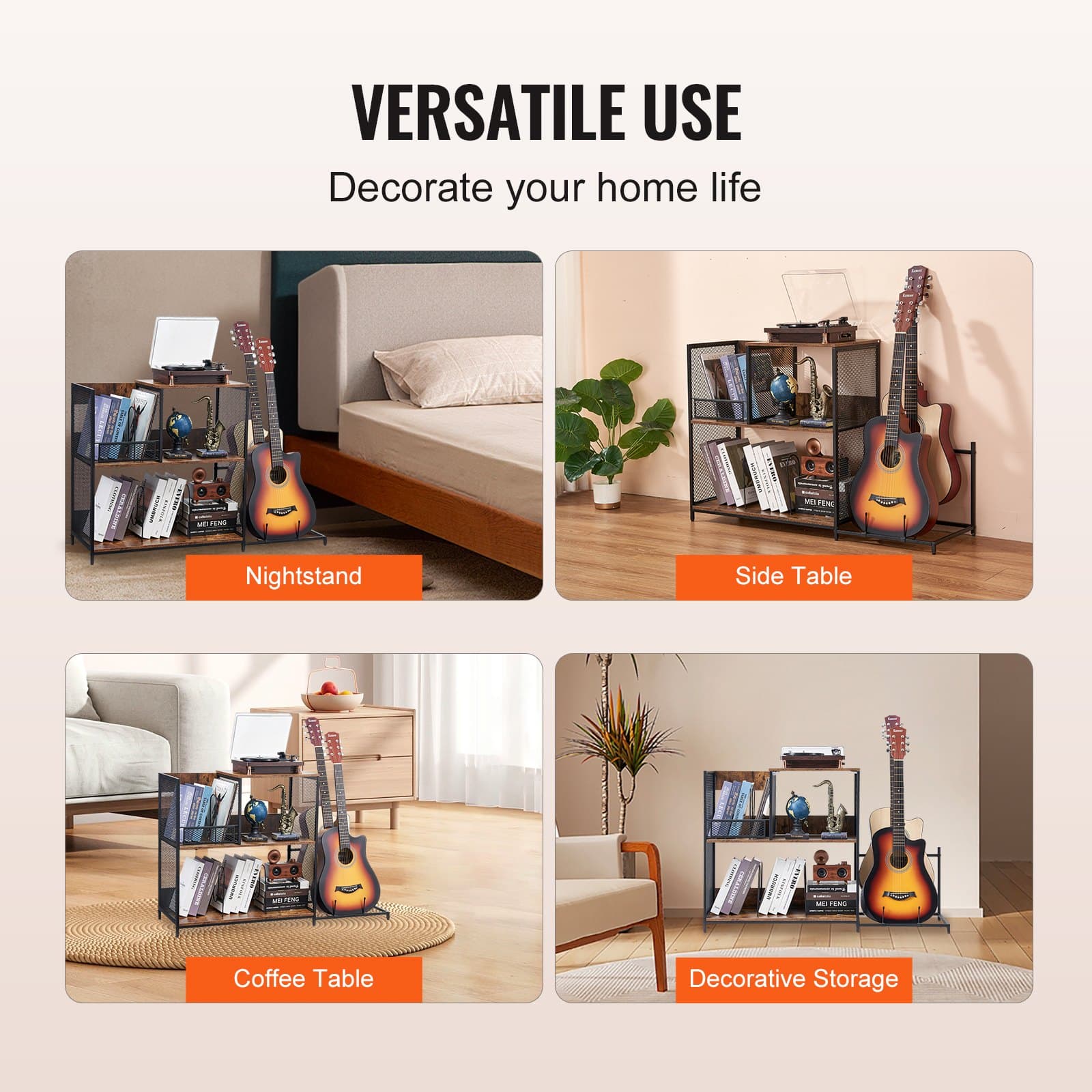 Record Player Stand for Turntables, Vinyl & 2 Guitars | Vintage Style - image 5