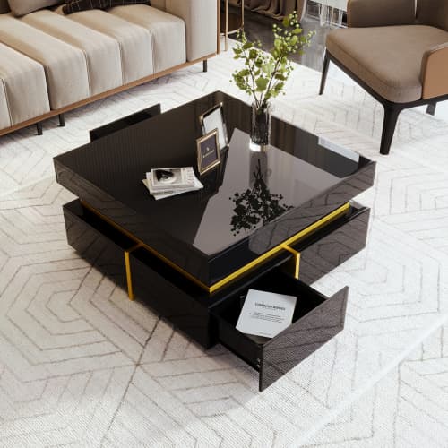 Modern Square High Gloss Coffee Table with Storage - image 7