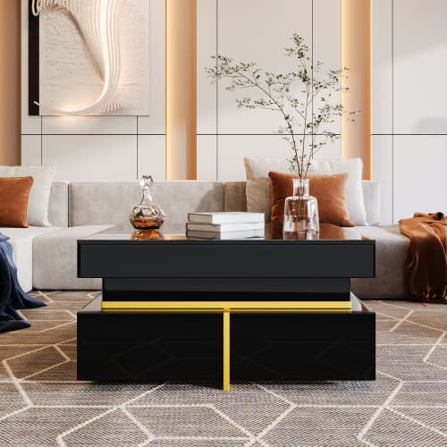 Modern Square High Gloss Coffee Table with Storage - image 14