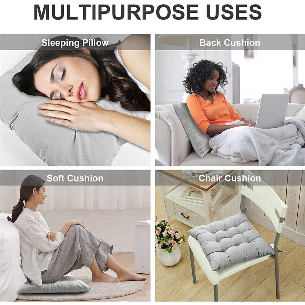 4-Pack Tufted Seat Cushions with Tie-On Fastening — Light Grey - image 18