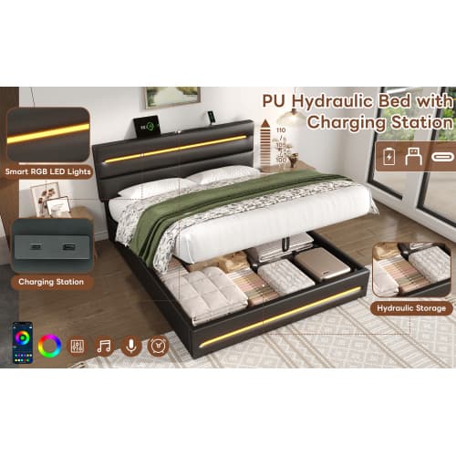 Smart King Size Ottoman Bed with LEDs, USB & Hydraulic Storage - image 17