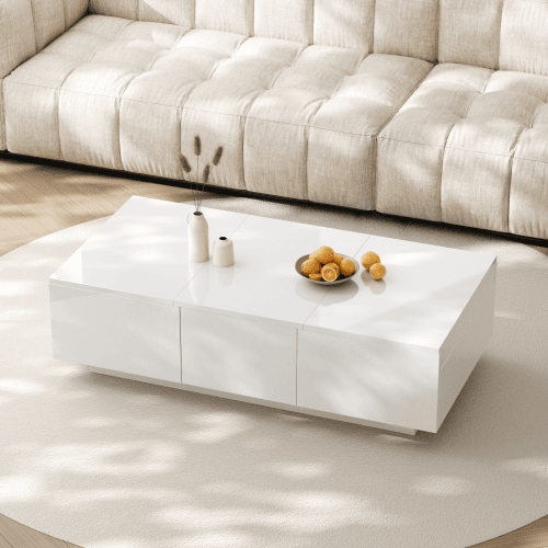 White High Gloss Coffee Table with Hidden Storage - image 33