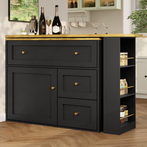 Extendable Bar Table & Kitchen Island with Storage, Black - image 8