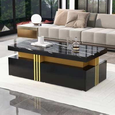 Modern White Coffee Table with Marble Effect Top and 2 Drawers - image 9