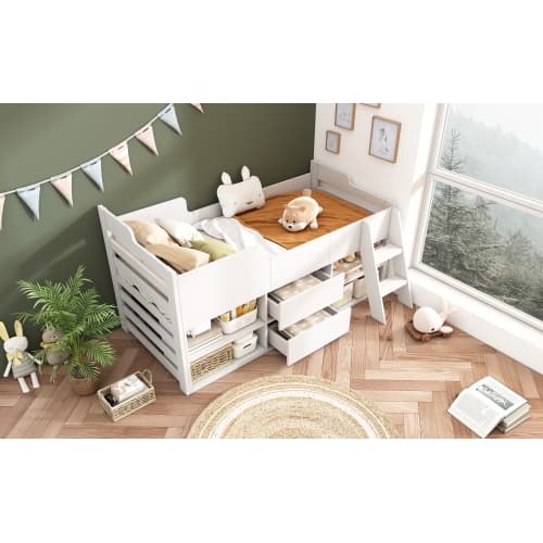 Children's White Mid Sleeper Bed with Drawers & Shelves - image 5