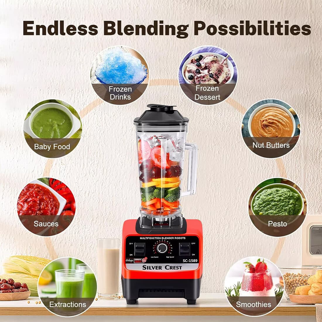 Powerful 4500W Countertop Blender with 2L Jug - image 2