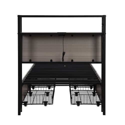 Modern Single Metal Bed with Storage, LED Lights & USB Charging Ports - image 19