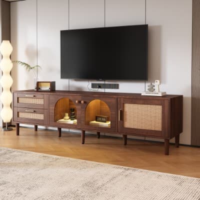 Stylish TV Cabinet for 80-inch TVs with Rattan & LED Lights - image 6