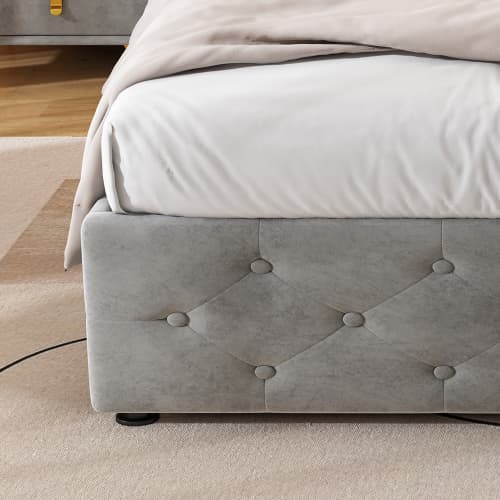 Grey Velvet Single Bed with Smart Storage & USB Charging - image 8