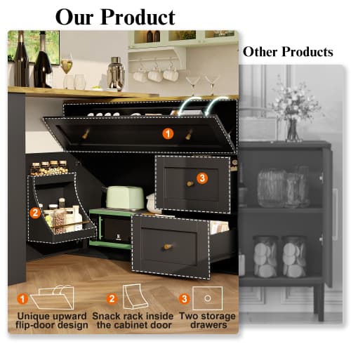 Extendable Bar Table & Kitchen Island with Storage, Black - image 10