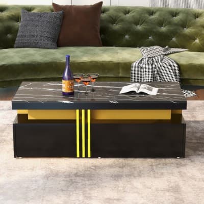 Modern White Coffee Table with Marble Effect Top and 2 Drawers - image 4