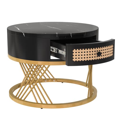 Set of 2 Round Nesting Coffee Tables with Gold Legs & Storage - image 1