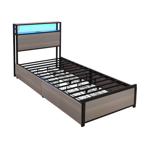 Modern Single Metal Bed with Storage, LED Lights & USB Charging Ports - image 9