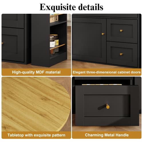 Extendable Bar Table & Kitchen Island with Storage, Black - image 4