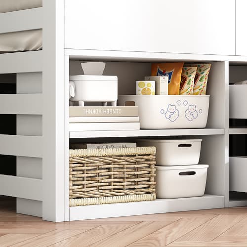 Children's White Mid Sleeper Bed with Drawers & Shelves - image 13