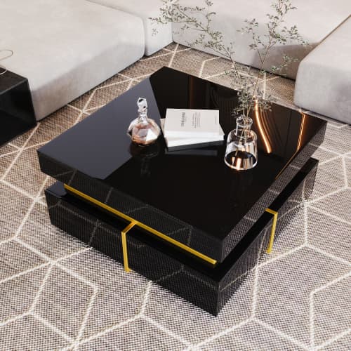 Modern Square High Gloss Coffee Table with Storage - image 1